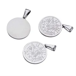 10 pièces Religion 304 acier inoxydable plat rond sculpté tétragramme pentagramme Wiccan pendentif classique 27x24x2mm trou 9x5mm G0927241U