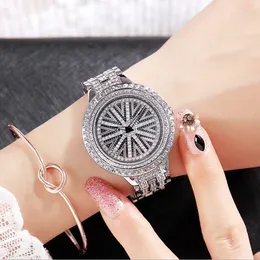 Wristwatches Smvp Women Stainless Steel Watches Lady Shining Rotation Dress Watch Big Diamond Stone Purple Clock Hours