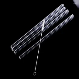 Dinnerware Sets 4pcs/set 20cm Reusable Drinking Straws Clear Glass With 1pc Cleaning Brush