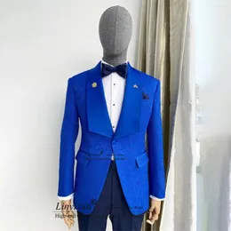 Mäns kostymer elegant jacquard herr klädkläder bröllop brudgummen tuxedos 2 stycken affärer manliga blazer skräddarsydda trajes elegante para hombres