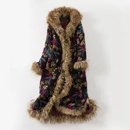 Kobiety skórzany w stylu faux etniczny płaszcz zimowy futrzany kołnierz długi kurz wiatrówki bawełniany lniany zabytkowe ubrania Jaqueta feminina 859 231130