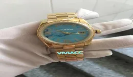 2021 Classic New Men Daydate Gold Blue Turquoise Rome Automatic Mechanical Stainless Steel Sapphire Diamonds Bezel Watch 36mm3987011