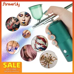 Yüz Bakım Cihazları Kablosuz Hava Kompresör Kiti Airbrush Tırnak Manikür Hava Fırça Makyaj Diy Boya Püskürtücü Taban Tato Craft Nano Mist Spreyer 231130