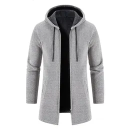 Giacche da uomo Uomo Inverno Trench lungo Cappotto lavorato a maglia Giacca in pile Giacca a vento Blu scuro Couverture Felpe con cappuccio Cardigan con cerniera Cappotto maschile 231201