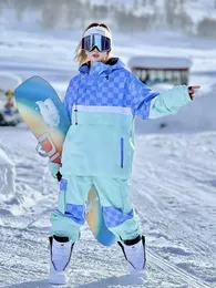Skiing Suits Searipe Women's Warm Ski Suit Hooded Oversize Waterproof Windproof Snowboard Jacket for Women Outdoor Clothing 1700g 231130