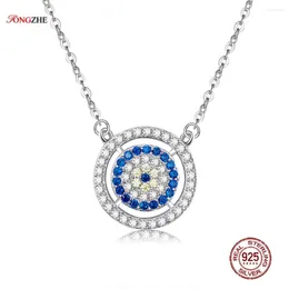 Pendants TONGZHE Authentic 925 Sterling Silver Women Necklace Blue Crystal Lucky Eyes Turkey Jewelry Anniversary Gift KLTN035-1
