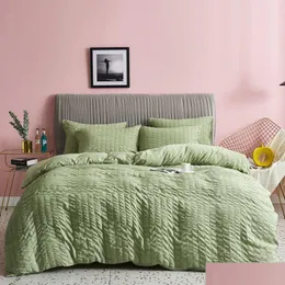 Bedding Sets Seersucker Three-Piece Cotton King Queen Size Luxury Quilt Er Pillow Case Duvet Brand Bed Comforters Drop Delivery Home Dhaag