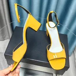 23SS F/W Womens Patent Leather Dress Designer Cheels chunky Cheels 6cm Slingbacks Sandals Slides Classic Slides Pink Yellow Retro Black Buties Shies Shoes With Wits Gup