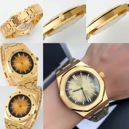 Роскошные мужские часы 41 -мм золотой циферблат из нержавеющей стали дизайнерские ремешки с автоматическими механическими часами сапфировые стеклянные водонепроницаемы