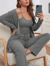 Women's Sleepwear Women's 3 Piece Lounge Set Pajama Set Cami Crop Top Pants Cardigan Loungewear Sleepwear 231130