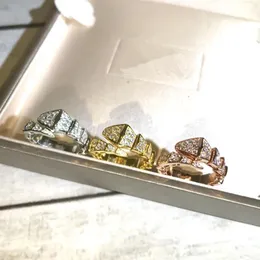 Europe America Fashion Lady Women Brass 18K Gold Plated Setting Full Diamond Snake Shape Open Rings Snake Skeleton Ring F236M