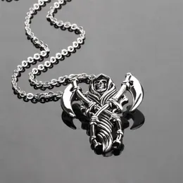 Männer Anhänger Halsketten Grim Reaper Skelett Tod Hip Hop Retro Cool Rock Roll Sichel 316L Edelstahl Steampunk Designer Acces237W