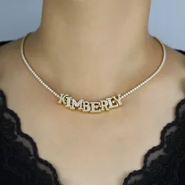 Colares Pingente DIY Nome Personalizado Colar AZ Carta com Corrente de Tênis Iced Out Bling Completa Pavimentada Zircônia Cúbica Mulheres Homens Meninas BFF Presente Jóias 231201