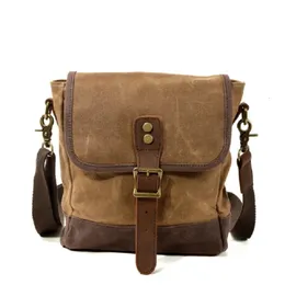 Waist Bags Oil Wax Canvas Leather Crossbody Bag Unisex Military Vintage Messenger Shoulder for men Casual Travel 231130