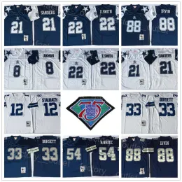 Throwback Mitchell och Ness Football 8 Troy Aikman Jersey 75th 21 Deion Sanders 22 Emmitt Smith 33 Tony Dorsett 54 Randy White 88 Michael IR