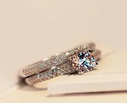 2PCS l set Bamos Luxury Female White Bridal Wedding Ring Set Fashion 925 Silver Filled Jewelry Promise CZ Stone Engagement Rings6980290