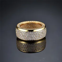 Iced Out CZ Cubic Zirconia Ouro Hip Hop Pentagrama Estrela Mens Anel Banda Full Diamond Street Rapper Jóias Presentes para Men332J