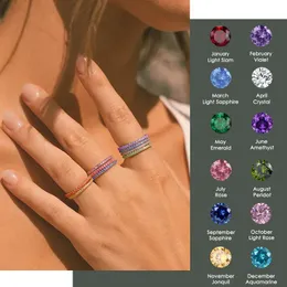 Eheringe Duoying Edelstahl Stil Geburtsstein Zirkonia Ring Frauen Bunte Pave Kreis Geschenk für Mädchen 231130