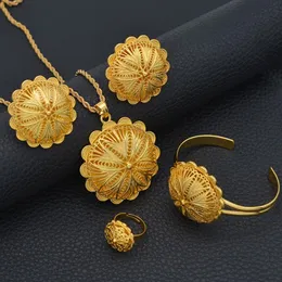 Anniyo Эфиопские комплекты ювелирных изделий, ожерелья с подвесками, серьги, кольца, браслеты для женщин, золотой цвет, подарки для невесты в эритрейском африканском стиле #207506 M262T