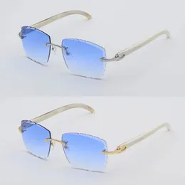 Luxuriöse randlose Sonnenbrille für Herren, Lentes de Sol Mujer, Damen-Designer, groß, quadratisch, Original, weiß, echtes Naturhorn, Sonnenbrillenrahmen für Diamantschliff, Linsengröße 58 mm