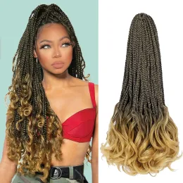 French Curl Crochet Braids Box Braids Crochet Hair Pre Looped Box Braids With Curly Ends Hair Extension For Womem