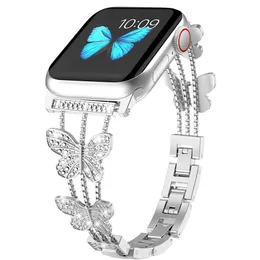 Para bandas do Apple Watch, novas pequenas borboleta metal diamante tira iwatch strap exclusivo border border