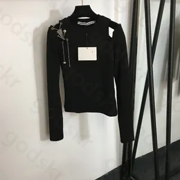 Felpa con catena da trapano Camicia da donna con lettera ricamata a maniche lunghe Designer Classico girocollo maglione sottile