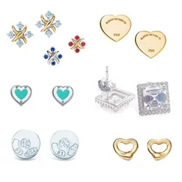 Pendientes de tuerca de alta calidad S925 pendiente clásico de plata forma de amor corazón moda diseñador femenino X pendientes de circón para mujer fiesta 268q