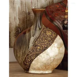 Vases Brown Ceramic Vase With Embedded Details
