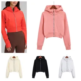 LL-LU SCUBA Womens Full Zipper Hoodies fleece fodrad krage Pullover Sweatshirts Långärmad skördetoppar Tårtumhål