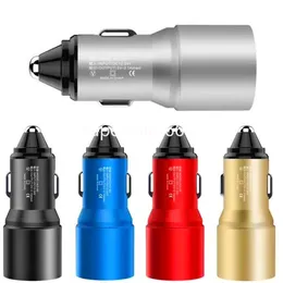 Alloy Metal 5V 2.1A Dual USB Ports Car Charger Auto Power Adapter för iPhone 12 13 14 15 Samsung S8 S9 Huawei S1 USB Charger