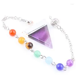 Pendant Necklaces Natural Quartz Triangle Pendulum For Dowsing Spiritual Divination Healing Crystal Point Wand With 7 Chakra Stone Beads