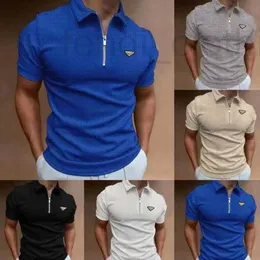 Polos masculinos designer verão zíper camisa polo prads marca listrado impressão camisas masculino streetwear casual manga curta camiseta nber