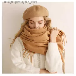 Scarves Winter Solid Cashmere Scarf For Women Camel Warm Neck Wraps Black Grey Stoles Big Size 70*200cm Flurry Shawls Q231202