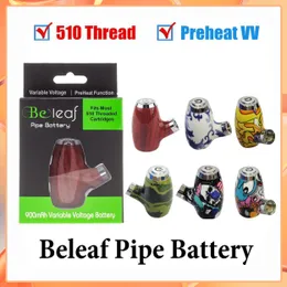 100 ٪ Beleaf Pipe Battery Kit 6 Colors تصميم خشبي 510 Thread 900mAh recargeable recargeable voltiable voltage send fast