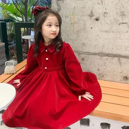 Vestidos de niña Vestido rojo de Navidad de invierno para niños Flor pequeña Boda Princesa Anfitrión de cumpleaños de niña Manga larga