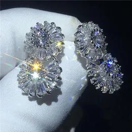 Pendiente de gota con forma de flor, Pendientes colgantes de boda de compromiso con corte de princesa relleno de oro blanco 5A Cz para mujer, joyería 279Q