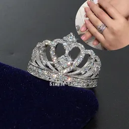 Brand Fashion Women Crown ring 925 sterling Silver 5A zircon cz Wedding Finger band Rings for women2547