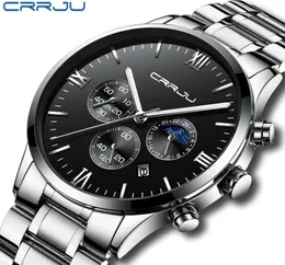 Relogio Masculino CRRJU Men Luxury Full Steel Watches Fashion Sport Quartz Military Dress Watch Male Luminous Waterproof Clock5454656