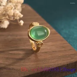 Cluster Rings Green Jade Ring Gemstone Zircon Amulet Gifts Chalcedony Charm Men Crystal Natural Jewelry Women Fashion 925 Silver
