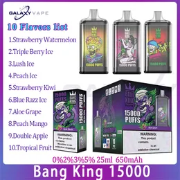 Аутентичная электронная сигарета Bang King 15000 Puff, 10 вкусов, предварительно заполненный картридж, 25 мл, 650 мАч, сигареты с перезаряжаемой батареей, 15 комплектов