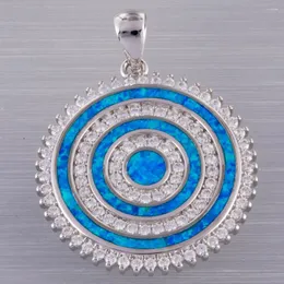 Hänge halsband Kongmoon Large Circle Ocean Blue Fire Opal CZ Silver Plated Jewelry for Women Necklace