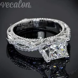 Vecalon 2016 Romantischer antiker weiblicher Ring 2ct simulierter Diamant Cz 925 Sterling Silber, Verlobung, Ehering für Frauen7761526