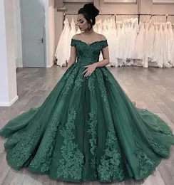 Prom Dresses Dark Green Plus Size Size Evening Gown Party Formal Zipper Lace Up New Custom a Line Off-Shoulder ärmlös Applique Tulle