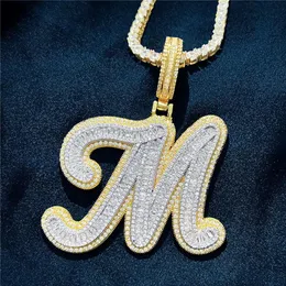 Aangepaste AZ Cut volledige echte ijzige stokbrood cursieve letters hanger ketting goud zilver Cubic Zirconia mannen vrouwen met 24 inch touw Chain207n