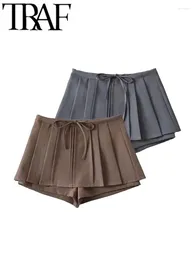 Shorts femininos tienda mulher sólida moda carga mini saia casual magro cintura alta rendas frente y2k 2023