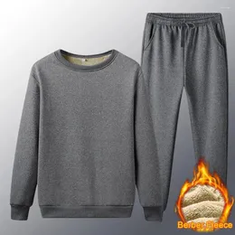 Ropa interior térmica para hombre, traje de terciopelo, conjunto de pijama de felpa grueso y acogedor para invierno, sudadera con cuello redondo y cintura elástica gruesa, pantalones