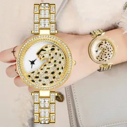 Orologi da polso da donna in oro leopardato orologio di lusso moda bling signore casual femminile quarzo cristallo diamante per orologio