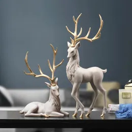 Decorative Objects Figurines High End Deer Statue Reindeer Figurines Resin Sculpture For Living Room Luxury Home Decoration Nordic Tabletop Ornaments 231201