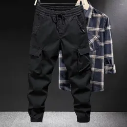 Men's Pants Men Cargo Elastic Waist With Drawstring Multi-pocket Outdoor Trousers For Spring Autumn Streetwear